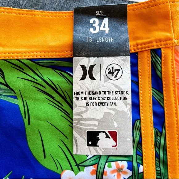 Hurley × '47 MLB New York Mets Orange Tropical Print Board Shorts Mens Sz 34 NWT - Picture 6 of 14